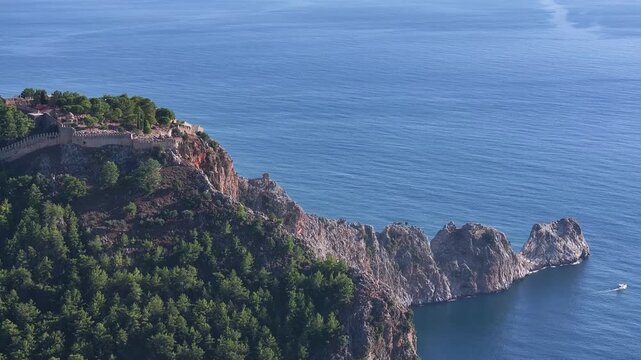 Alanya Castle(Alanya Kalesi) and Cleopatra Beach (Kleopatra Sahili) Drone Video, Alanya Antalya, Turkiye (Turkey)