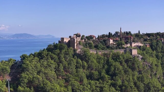 Alanya Castle(Alanya Kalesi) and Cleopatra Beach (Kleopatra Sahili) Drone Video, Alanya Antalya, Turkiye (Turkey)