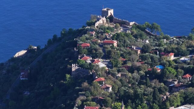 Alanya Castle(Alanya Kalesi) and Cleopatra Beach (Kleopatra Sahili) Drone Video, Alanya Antalya, Turkiye (Turkey)