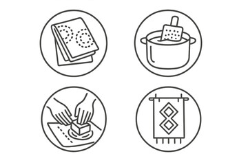 Global Dye Traditions. Line style round icons of global dye traditions: Japanese shibori, African adire, Indian indigo, Peruvian