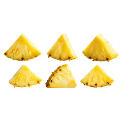 Set of six vibrant tropical pineapple slices arranged artfully for a fresh fruit display
