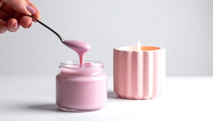 Pink Yogurt in Jar with Candle