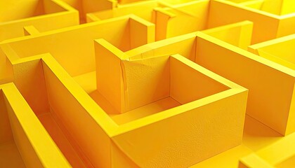 A complex, three-dimensional maze with bright yellow geometric walls