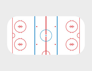 A hockey rink with markings. A court for the sport of ice hockey. A fixture of a match, competition, or championship. Raster.
