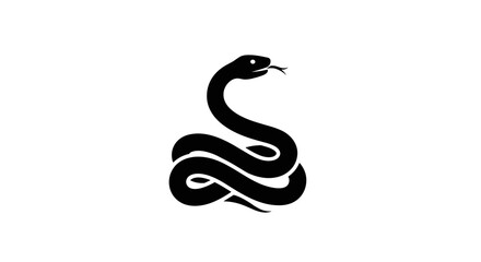 Naklejka premium Black snake coiled silhouette on white background.