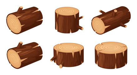 Isometric Vector Illustration of Six Wooden Logs Stacked
