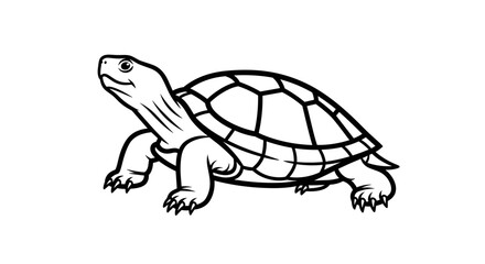 Naklejka premium Detailed black and white line art illustration of a tortoise showcasing its shell and features perfect for coloring books or educational materials.