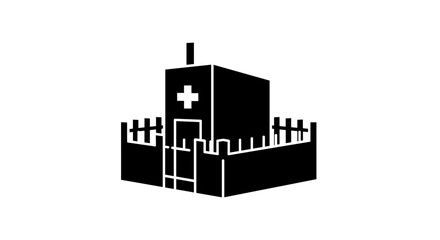 Obraz premium Hospital building black silhouette icon isolated on white.