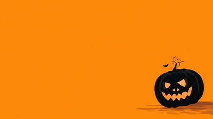 Jack-o'-lantern with a menacing expression set against an orange background perfect for Halloween decorations and spooky themed designs and events