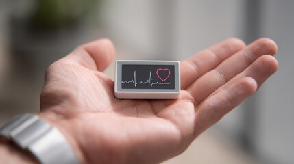 "Hand Holding Digital Heart Monitor with ECG Display – Symbol of Portable Health Tech & Cardiovascular Awareness"