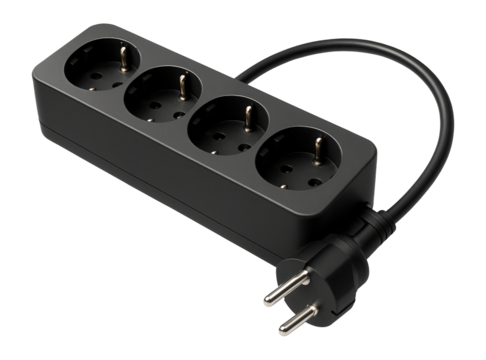 Retractable cord power strip with four sockets, ideal for a clutter-free home office.