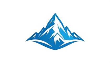 A stylized mountain range graphic, rendered in shades of blue, creating a symmetrical shape against a clean white background. The jagged peaks symbolize the vastness of nature