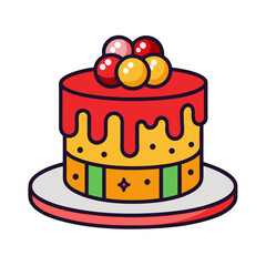 Delicious birthday cake with red frosting and colorful candy balls vector illustration design art