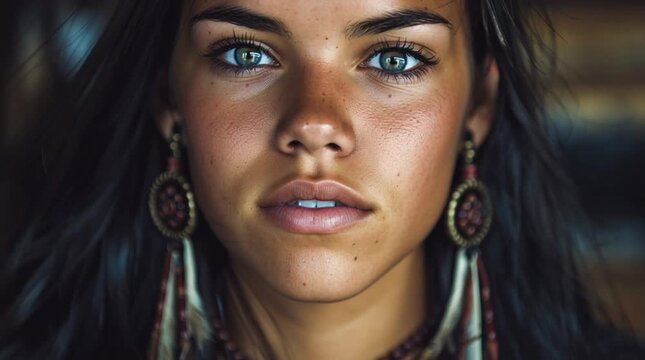 portrait of Native American woman in traditional attire