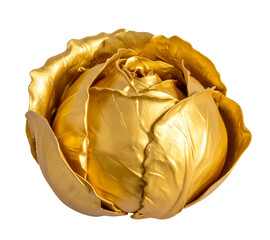 Golden Cabbage Close Up with Shiny Metallic Texture