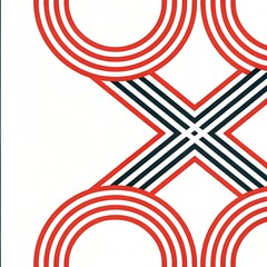 Obraz premium Bold red concentric circles black cross abstract background