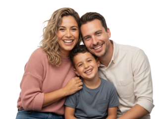 Radiant family portrait, cheerful parents embracing their son, sharing joy and love, promoting family values and togetherness for heartwarming moments