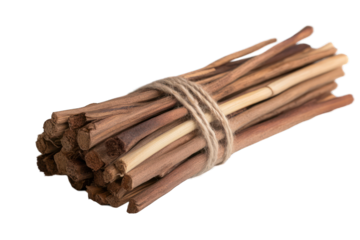 Bundle of dried sticks tied with twine isolated on transparent background