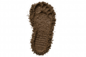 Footprint in mud with a bare foot impression and a shoe print showing different patterns with transparent background