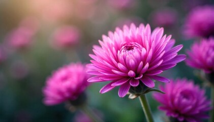 Fototapeta premium Abstract Heather Textures and Blurs A close up, macro shot of heather flowers in soft focus. The background is a beautiful, abstract blur of rich purple and pink hues, creating a painterly and