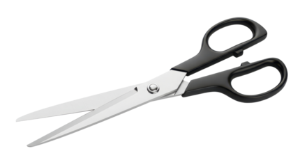 Pair of scissors with black handles isolated PNG with Transparent Background