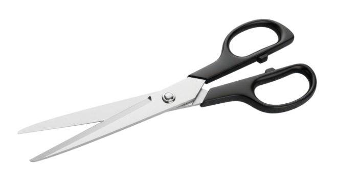 Pair of scissors with black handles isolated PNG with Transparent Background