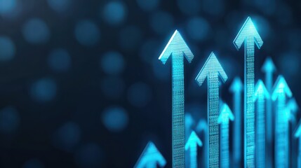 A vibrant, digital representation of upward-pointing arrows, symbolizing growth, progress, and success against a blurred blue background.