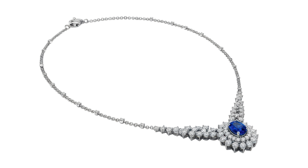 Elegant Sapphire and Diamond Necklace isolated PNG with Transparent Background
