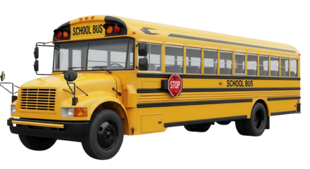 Yellow school bus with a stop sign isolated PNG with Transparent Background