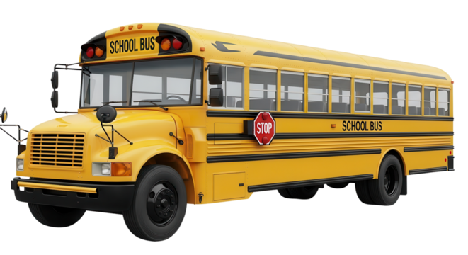 Yellow school bus with a stop sign isolated PNG with Transparent Background