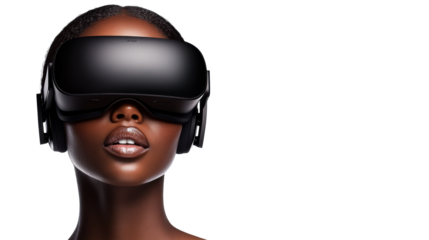 VR headset on person, futuristic tech  on transparent background