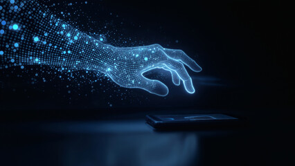 Unsichtbare Datenhand greift nach Smartphone – Metapher für digitale Bedrohung und Cyberangriff
