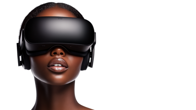 VR headset on person, futuristic tech  on transparent background