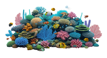 Vibrant coral reef ecosystem with colorful fish isolated PNG with Transparent Background