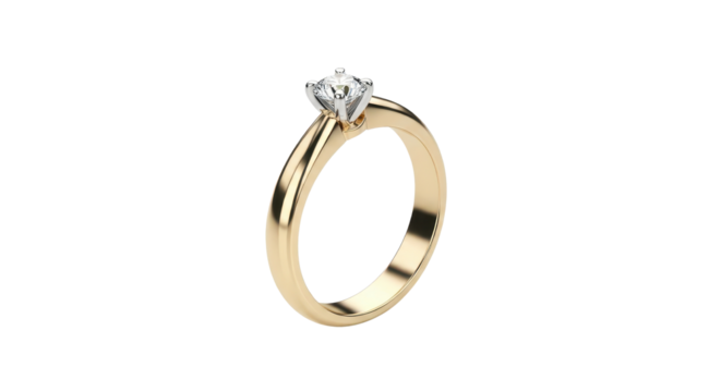 Gold ring with diamond solitaire isolated PNG with Transparent Background - Powered by Adobe