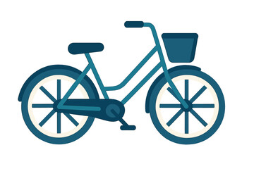 Stylized blue commuter bicycle with a front basket and fenders for urban transportation