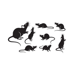 Illustration of silhouette of a group of rats in various poses, creating a dynamic and interesting composition