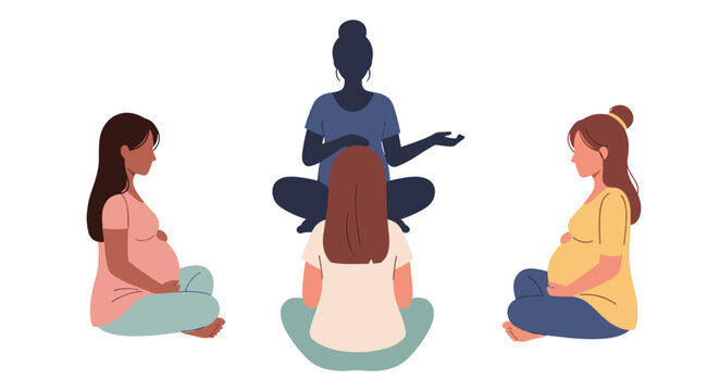 Expectant mothers attend a supportive prenatal education class, learning essential childbirth preparation and wellness techniques from a guiding instructor.
