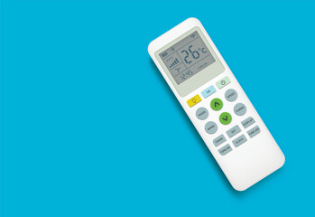 Air conditioner remote control top view isolated on blue background
