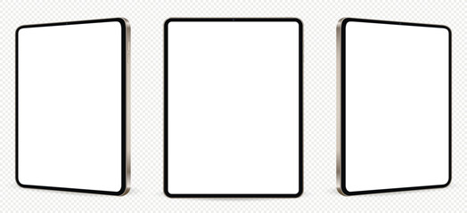 Realistic tablet mockup on three sides with blank screen