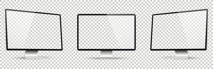 Computer display on three sides without background with blank screen