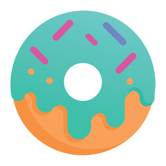 Colorful Donut Vector Illustration, Sweet Dessert Icon with Sprinkles in Flat Minimal Style on White Background
