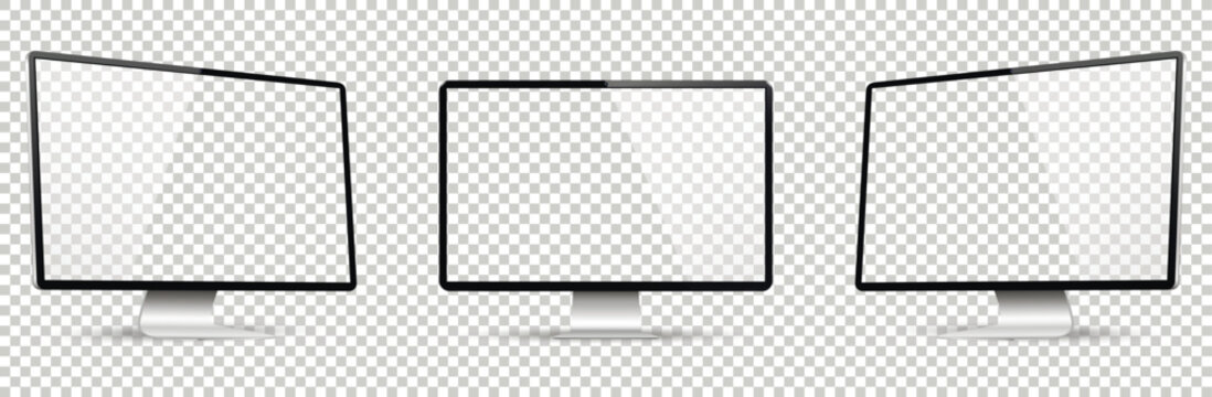 Computer display on three sides without background with blank screen