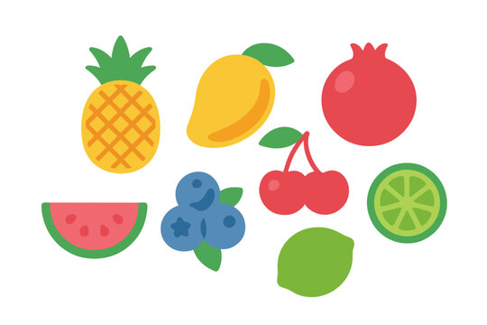 Vibrant collection of tropical and berry fruits including pineapple mango pomegranate and lime