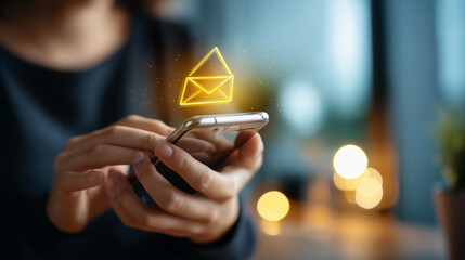 Email spam concept faceless framing room gently defocused warning notification and spam message spam email on smartphone security alert unwanted messages email filtering