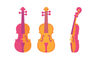 Naklejka premium Set of three stylized violins featuring vibrant pink and orange color blocking