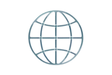Metallic wireframe globe grid with connection points representing global network technology
