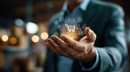 Procurement management concept crop below eyes background softly defocused digital procurement contracts supply chain retail logistics supplier processes businessman with