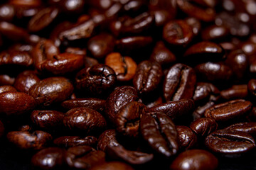 Close up roasted espresso coffee beans