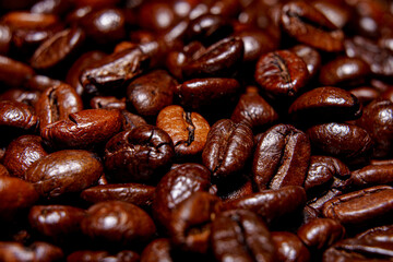 Close up roasted espresso coffee beans